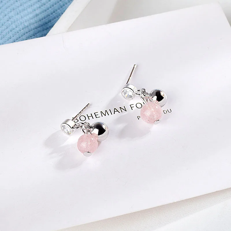 

FENGLI 2 Style Cherry Silver Color Stud Earring Round Beads Statement Earrings Minimalist Geometric Jewelry Wedding Gifts