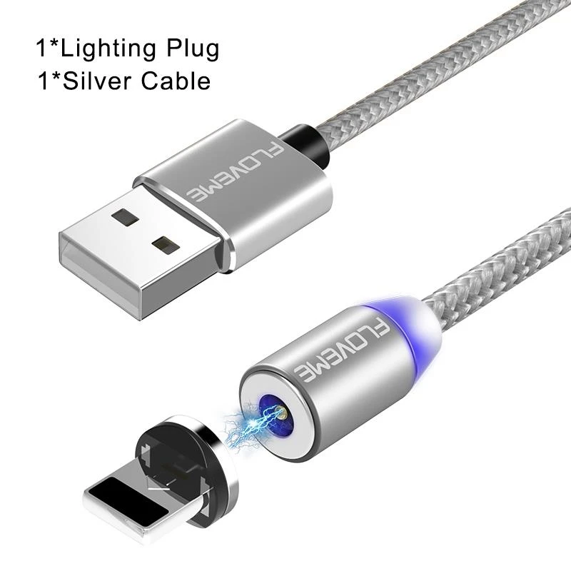 FLOVEME Магнитный осветительный кабель для Apple iPhone X 8 Micro USB кабель для Xiaomi USB C type-C кабель для samsung Galaxy S9 зарядное устройство - Цвет: For Apple Silver