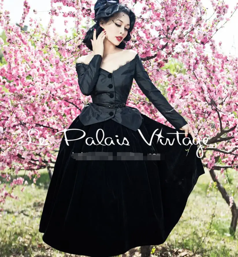 

2019 New Elegant Lap top Classic Black High Waist Ball Gown Skirt Fashion Temperament Retro Hepburn Style Party Skirt