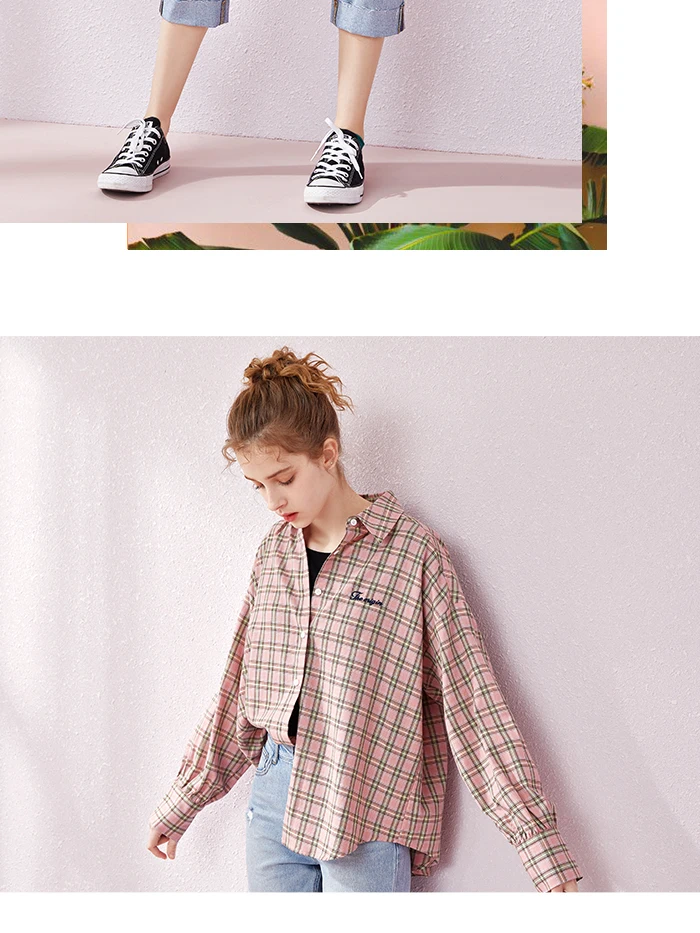 SEMIR Женская клетчатая длинная рубашка из хлопка, куртка с вышивкой, Женская длинная рубашка с отложным воротником и зауженной талией