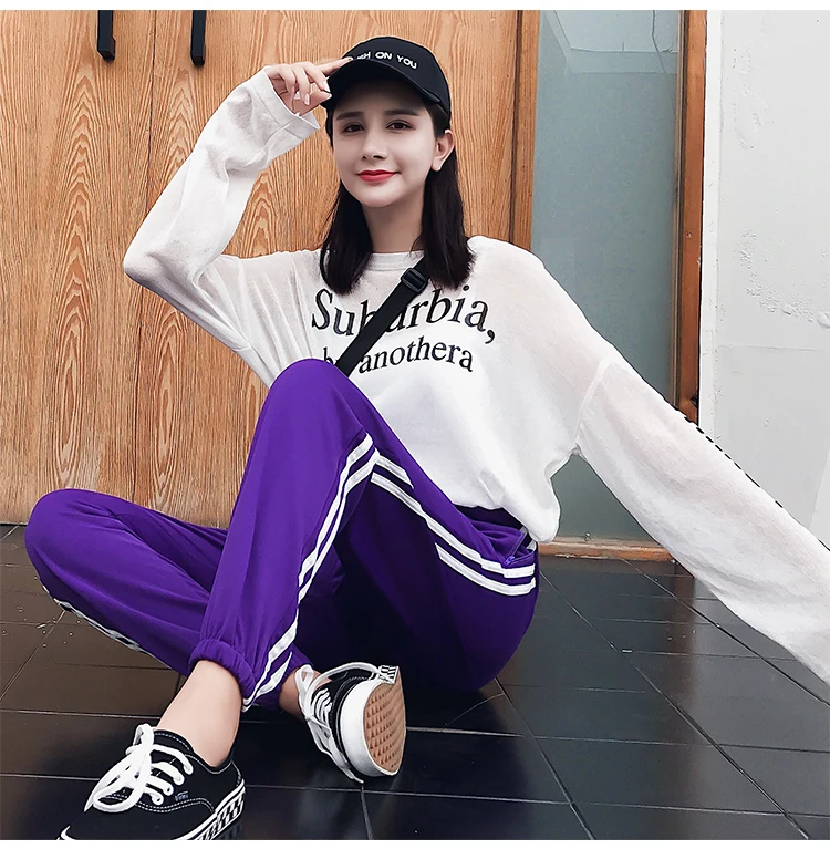 

Joggers Women 2019 Spring Summer Sweatpants For Women Female Sweatpants Double Striped Haren Pants Bottoms Sportswear Trousers
