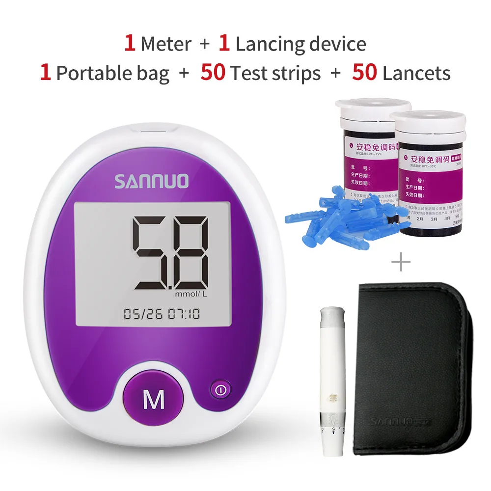 meter-50 strips Sinocare anwen кодирования не требуется глюкометр Содержание глюкозы в крови метр с Тесты полоски бутылках и Ланцеты сахара в крови Тесты S для диабет - Цвет: meter-50 strips