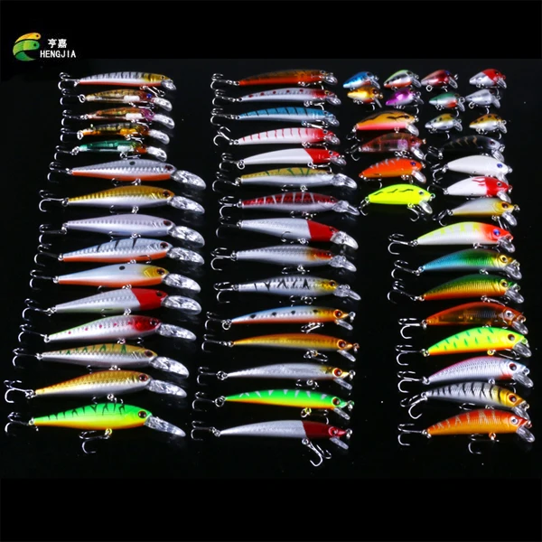 

New 56pcs/lot Mix Fishing Bait Set Mixed 7 Different Models Fishing Tackle 56 Colors Minnow Crank Lures Fishing Lure Set