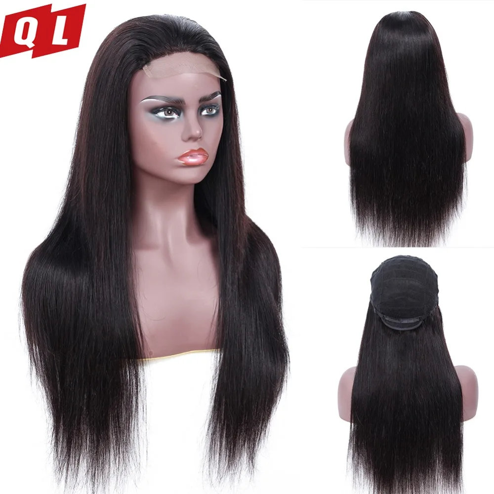 QLOVE волосы индийские Remy парик фронта шнурка с волосами младенца прямые