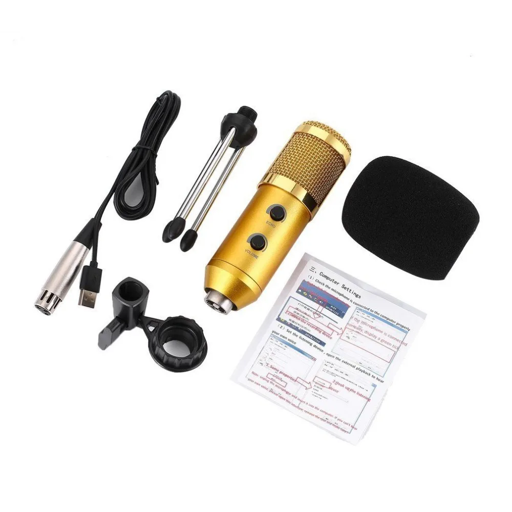 GOLD BM 900 USB микрофон для компьютера конденсаторный студийный караоке микрофон для ПК - Цвет: GOLD