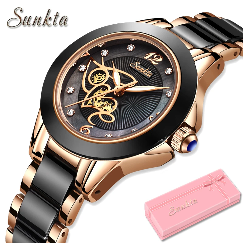 

Diamond Surface Ceramic Strap Watch SUNKTA Fashion Waterproof Women Watches Top Brand Luxury Quartz Watch Women Relogio Feminino
