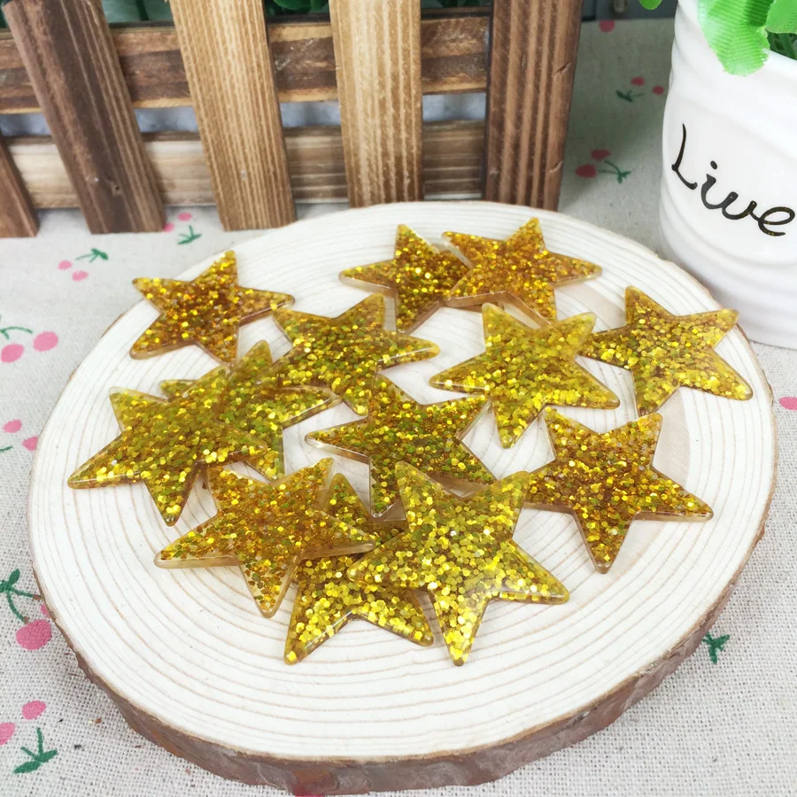 Kawaii плоские &quotсделай сам&quot Золотая звезда с блестящей смолой Кабошоны плоской