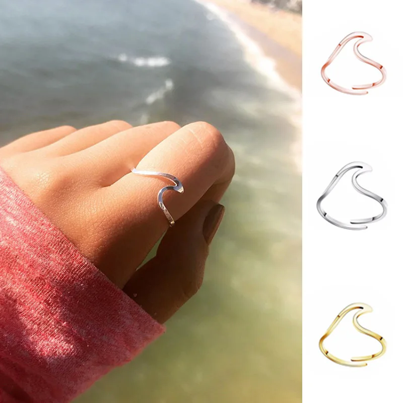 

RE Resizable Wave Wedding Ring For Women Jewelry Accessories Engagement Ring Women Dress Party ring stainless steel J40