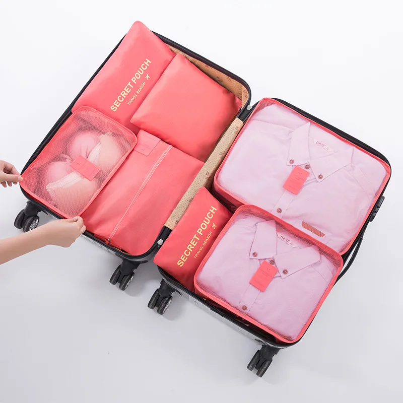 watermelon red 7 шт./компл. путешествия Чемодан организатор мешок Водонепроницаемый Для женщин дорожный набор упаковочный кисет для куб для Костюмы обувь нижнее белье Косметика - Цвет: watermelon red