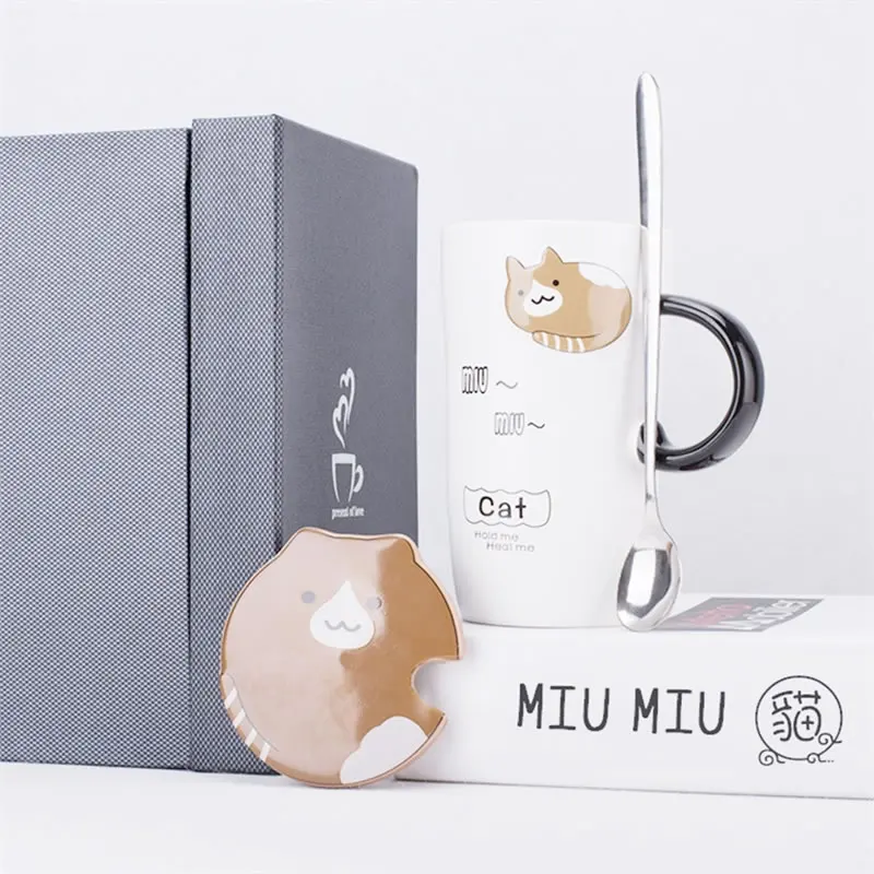Милая кружка для кошки OBR керамические кофейные кружки с крышкой ложки чашка