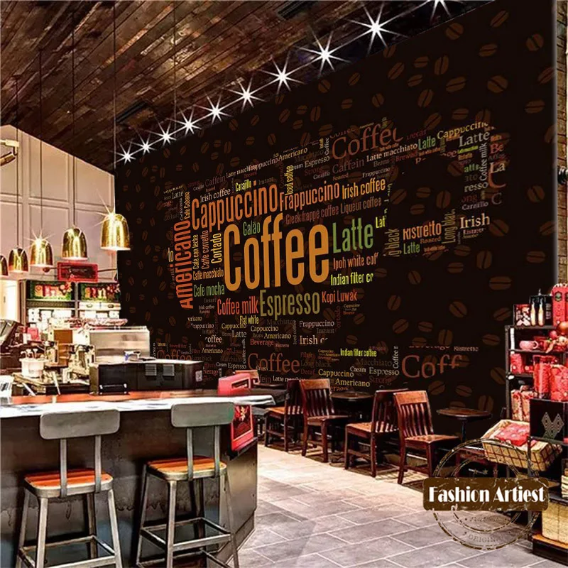 Винтажные кофейные обои на заказ настенные буквы кофейная чашка tv диван спальня