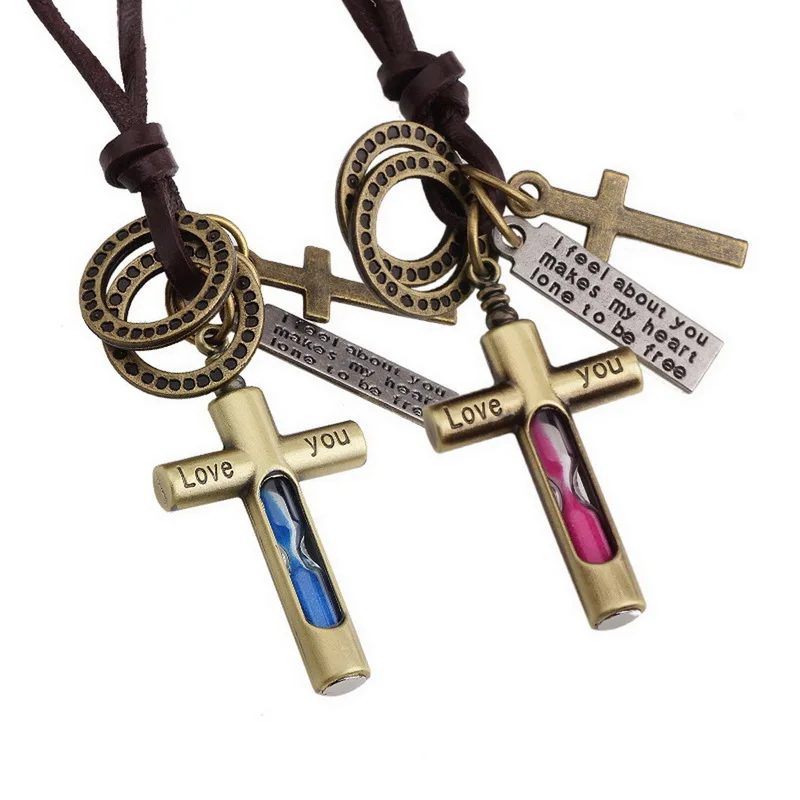 Горячие Продажа Мужчины Женщины Винтаж Крест Песочные Часы Кулон Ожерелье
