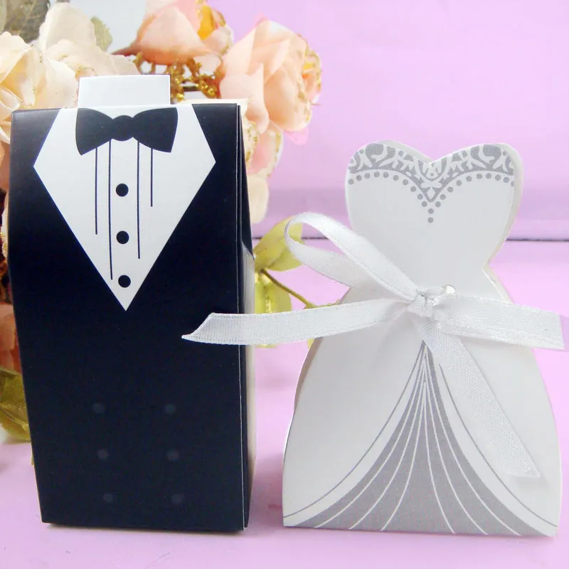 

Подарочные коробки, 50 шт., смокинг для жениха и свадебное платье, розовое свадебное украшение, коробка для конфет, украшение для свадьбы