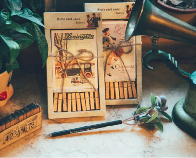 

42pcs/ set 8.6x11.3cm Vintage Old memory Postcard Rope and Wood clips Birthday Greeting Card Fashion Gift postcard for friend