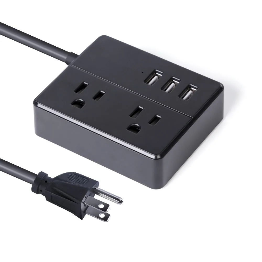 Черный Мини-силовая лента с 3 USB 2 розетками настольная зарядная станция 3,94 фута удлинитель для круизных кораблей, путешествий, мульти разъем, удлинитель - Цвет: Черный