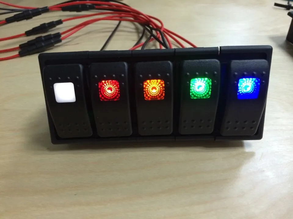 6 Gang Rocker Switch Panel for Car RV Boat Yacht 5 Combined Color Self-locking ON-OFF switch Marine Boat Accessories