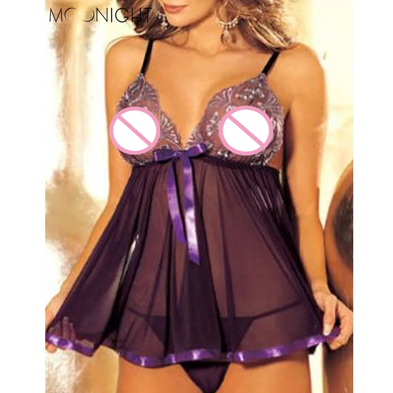 

MOONIGHT Sexy Lingerie Lady's diaphanous pajama lace skirt Sleepwear Free Shipping Plus Size Lingerie M-6XL