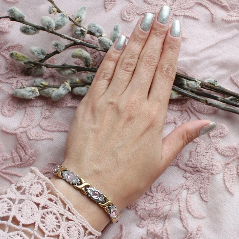 

WelMag 2019 Fashion Crystal Gem Woman Magnetic Bracelet Top Quality Stainless Steel Germanium Healing Jewelry Bio Energy Bangles