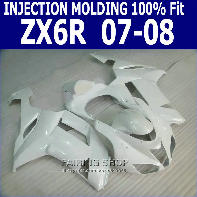 

zx6r 2008 08-07 2007 Fairing kit For Kawasaki ninja ( Pure white )Injection molded Fairings g03