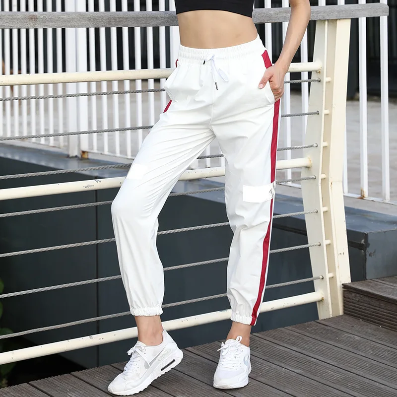 Women Running PantNew fitness trousers, beam pants, reflective strips harem pants, quick-drying yoga, running loose sweatpants