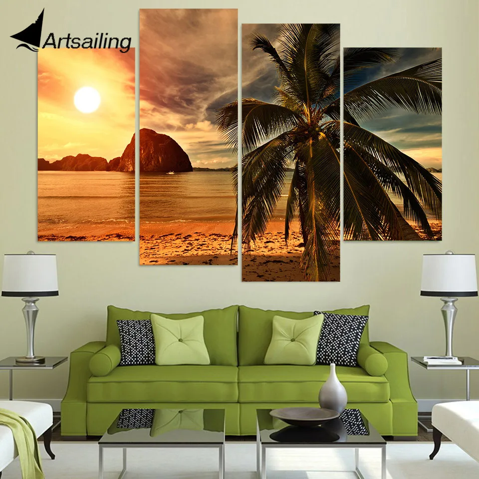 Настенный постер XA259D с изображением пальмы 4 шт.|picture for living room|wall picturestropical palm tree |