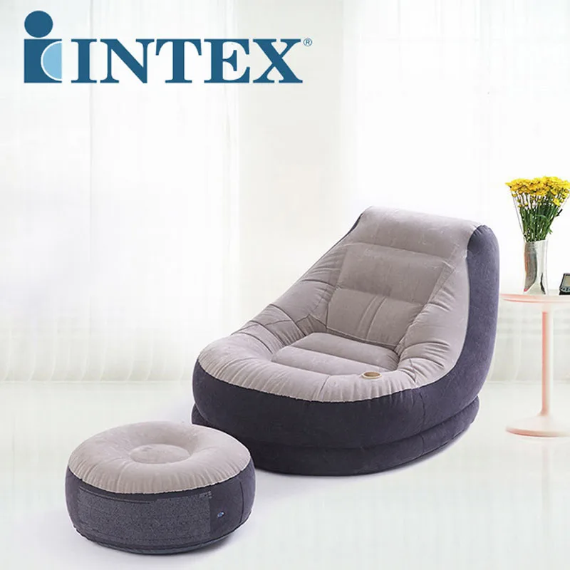 INTEX 68564 99*130*76 см/64*28 см надувной Флокированный одноместный диван ленивый диван-кровать с подставкой для ног с насосом