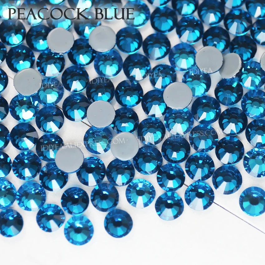 Peacock Blue glass hot fix rhinestones strass crystals hotfix flatback stone for fabric garment wedding clothes costume glitters | Дом и сад