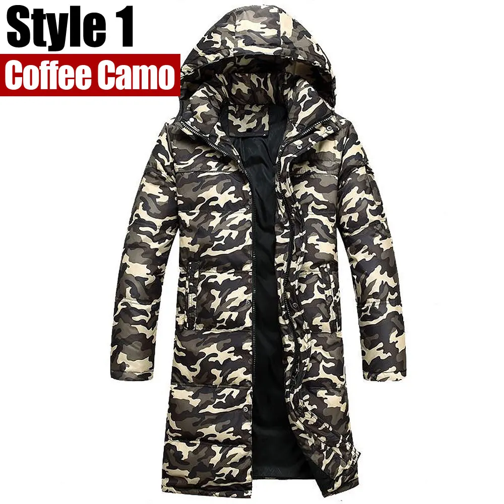 Style1 Coffee Camo Модная парка, пальто, мужская зимняя куртка, Мужская утолщенная куртка на 90% белом утином пуху, длинный плащ, пуховик размера плюс-XXXXL - Цвет: Style1 Coffee Camo