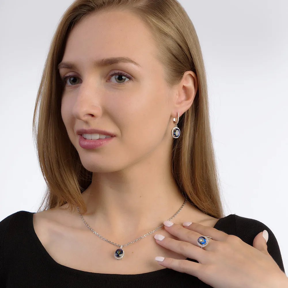 Gem's балетные 925 пробы серебро 3.32Ct натуральный Blueish мистический кварцевый камень кулон ожерелье для женщин ювелирные украшения