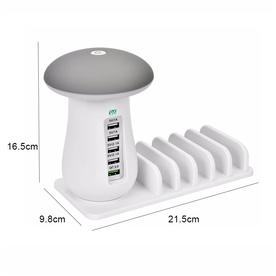 YWXLight Quick Charge путешествия Зарядное устройство Multi Порты и разъёмы USB Гриб ночника 5
