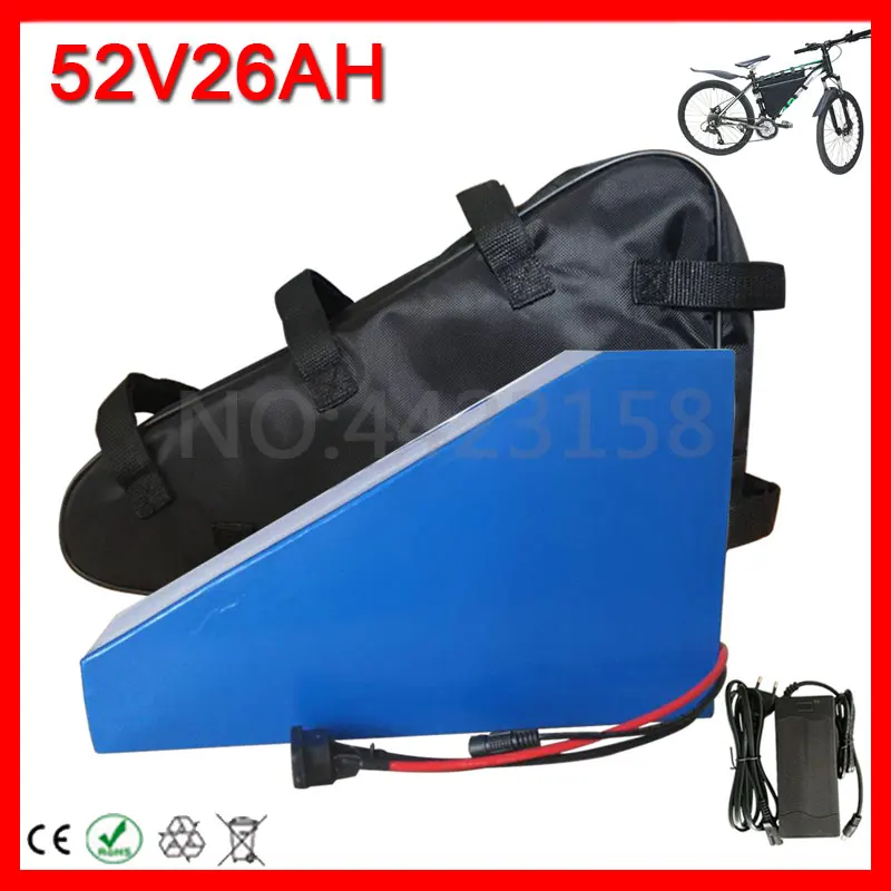 Таможенная плата треугольная батарея EBike батарея 51,8 V 25AH 26AH 2000 W электрический велосипед Li-Ion 52 V 25AH батарея с 50A BMS+ зарядное устройство