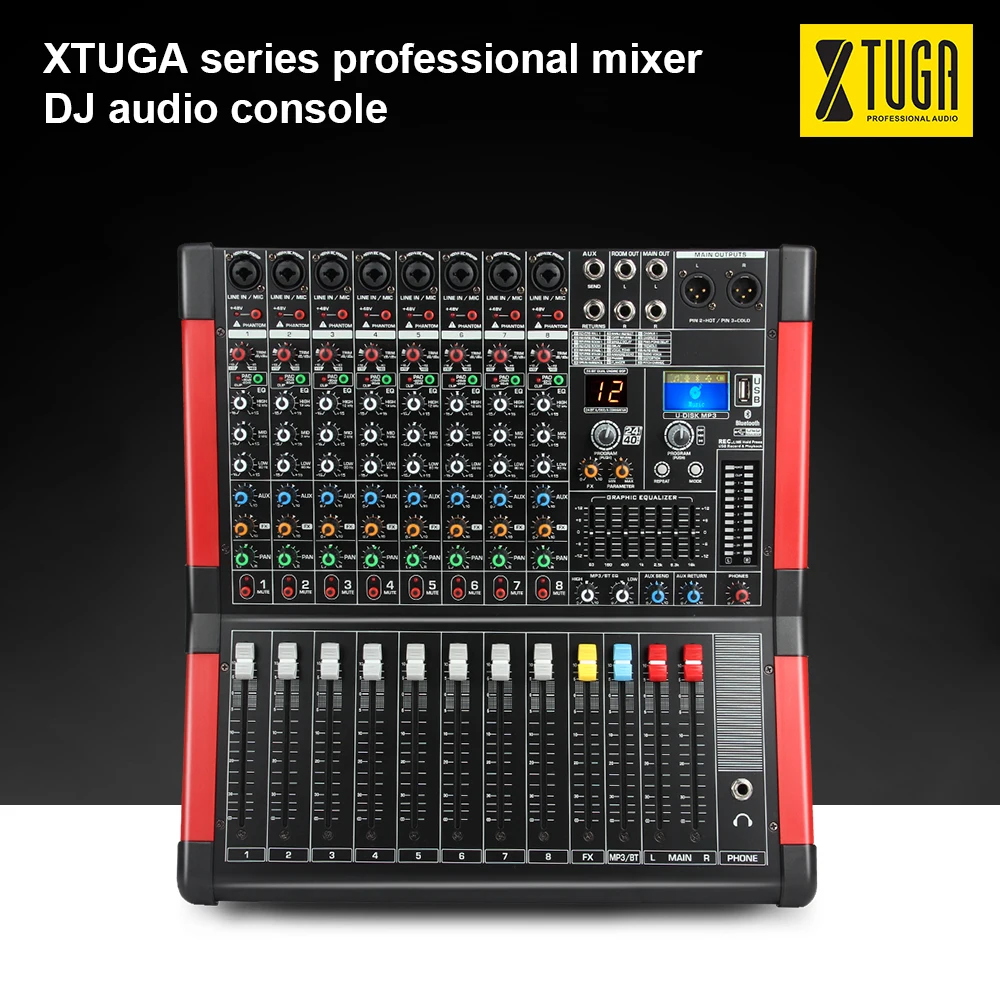 XTUGA KS-8 8-ми канальный аудио микшер звуковая карта с цифровым дисплеем MP3 Распознавание отпечатков пальцев, Bluetooth, EQ, эффектами для сцены Kraoke Применение для DJ, вечерние