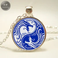 fashion accessories dragon jewelry yin yang alloy necklace glass cabochon dome pendant jewelry women fashion choker gift