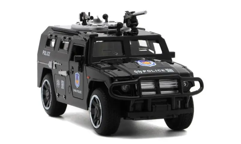 Черный 1/32 полицейская спецназа модель автомобиля оттягивающая игрушка автомобиль металлические транспортные средства со звуком светильник игрушки для детей - Цвет: Черный