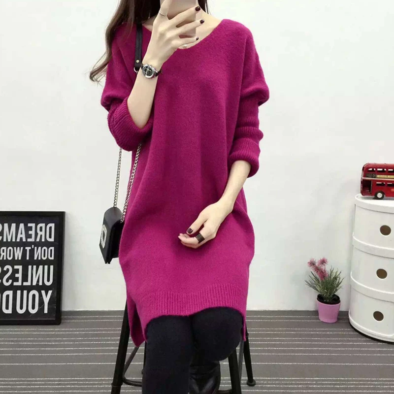 Новинка 2018 зима большой размер Повседневный Свободный вязаный свитер платье для