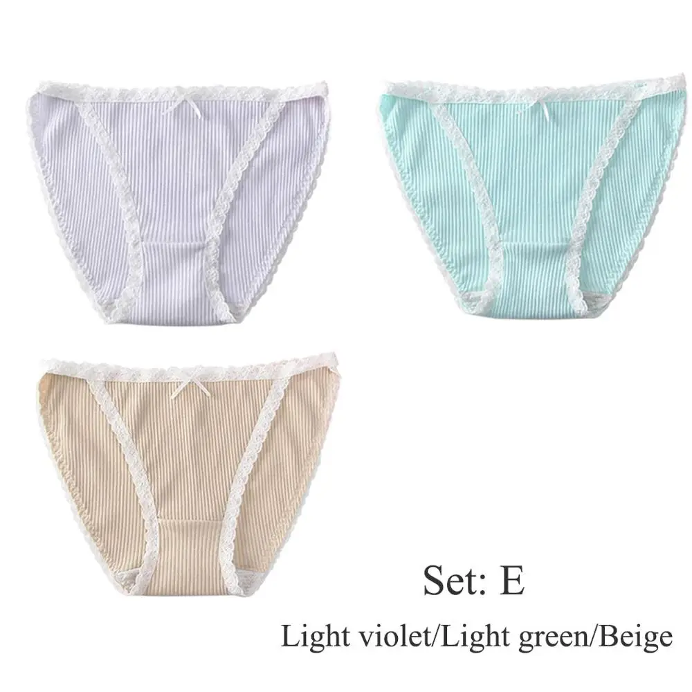 set E 3 pieces BllooBeell, 3 шт., хлопковое нижнее белье для женщин, сексуальные кружевные трусики для девочек, бесшовные трусы, низкая посадка, одноцветные женские трусы, нижнее белье, M/L/XL - Цвет: set E 3 pieces
