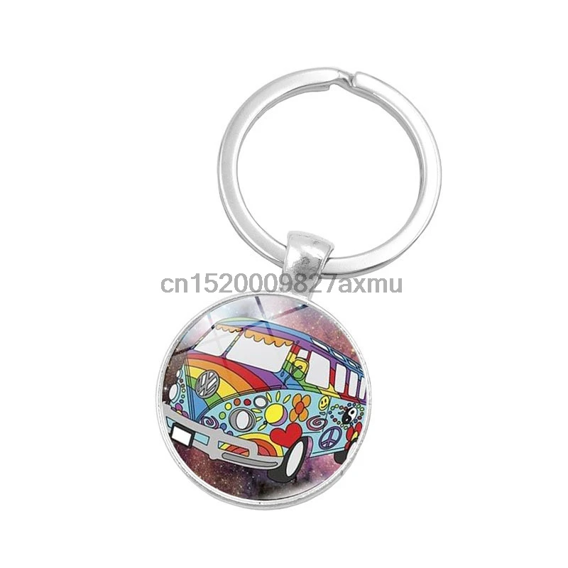400 шт. новинка винтажный брелок для ключей в стиле хиппи с надписью Peace фургон