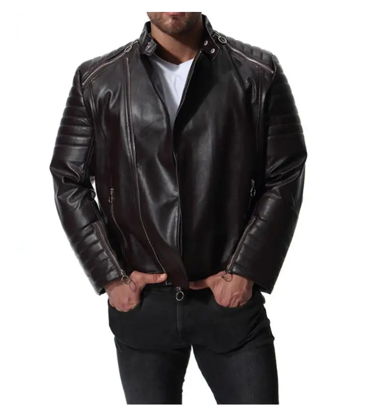 

Europe America leather jacket mens slim motorcycle leather coat men slim jackets clothes personalized stage street fashion