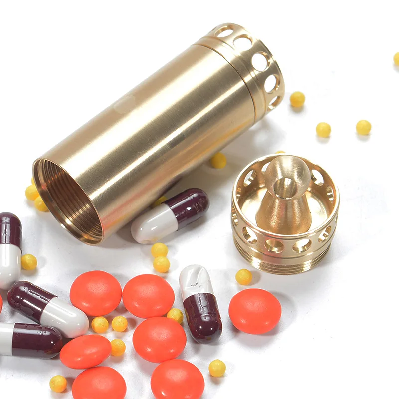 Brass EDC Key Chain Storage Outdoor Portable Keychain Survival tool self defense Waterproof Seal Small Pill Bottle travel kit | Спорт и