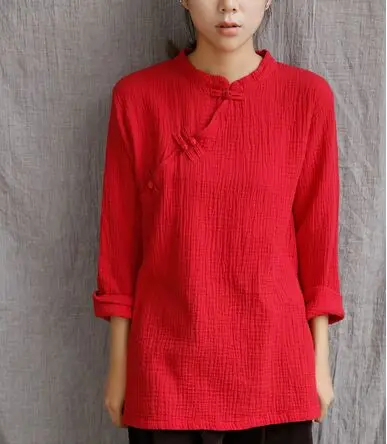 2016 Женская рубашка из хлопка весна осень красный белый цвет китайский стиль