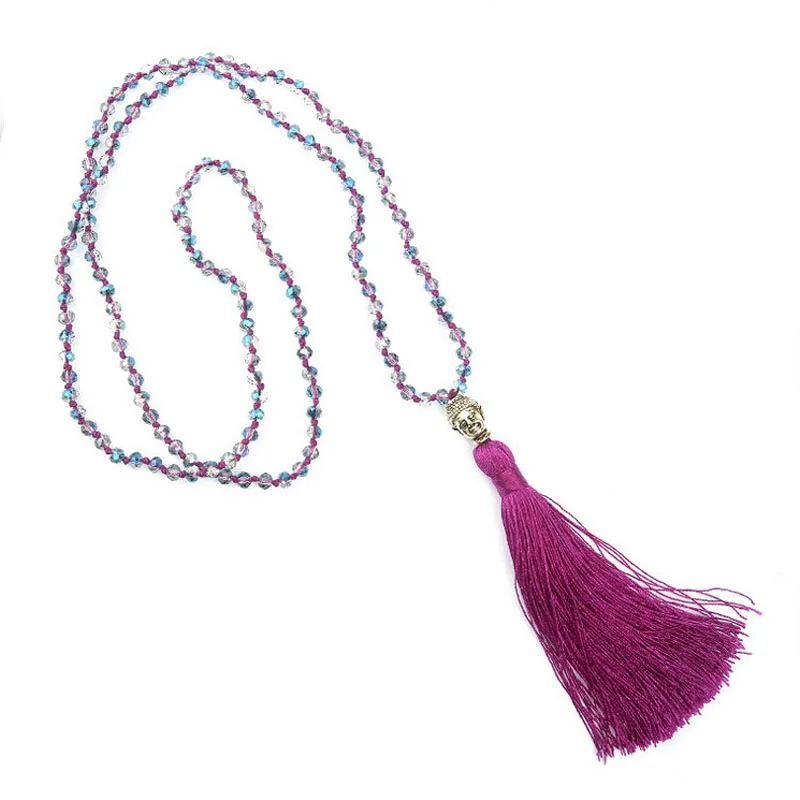Fashion Long Tassel Necklace For Women Female Glass Crystal Beard Pendant Choker Charm Chain Knot Ladies Jewelry Bohemian | Украшения и