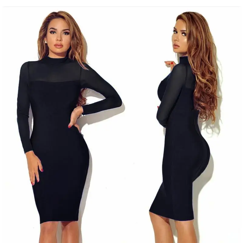 Элегантное Сетчатое лоскутное платье женское повседневное Прозрачное с круглым