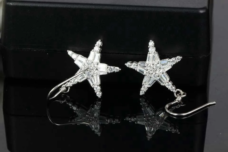 Stars 925 Sterling Silver Wedding Party Earrings Ice crystals flower High Quality Jewelry Drop XB15 | Украшения и аксессуары