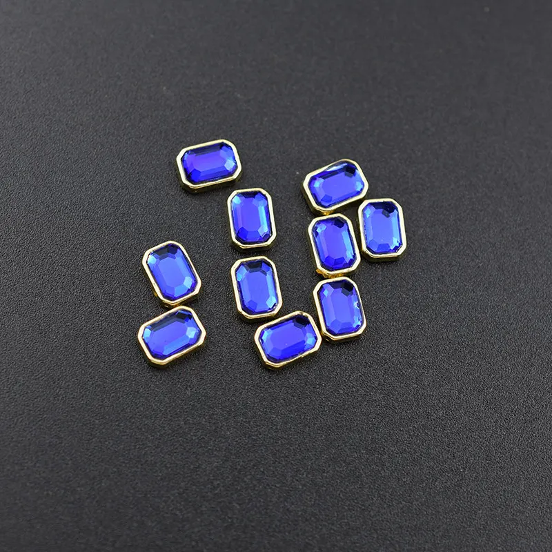 10Pcs-Blue 10 шт. светло-золотой сплав Прямоугольник 3d-украшения для ногтей горный хрусталь Шарм gliter хрустальный, в виде алмаза strass ювелирные изделия аксессуар - Цвет: 10Pcs-Blue