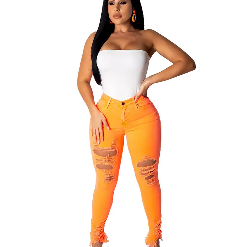 Mama рваные джинсы Taille Haute Femme однотонная Одежда разрез Push Up для женщин скинни
