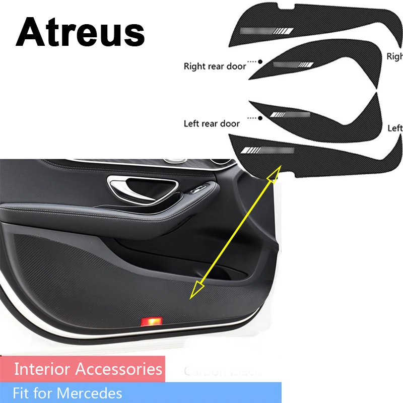 

Atreus 4pcs For Mercedes W205 W213 Benz A C E CLA GLA GLE GLC Class Car styling 3D Door Anti Kick Pad Mat Carbon Fiber Stickers