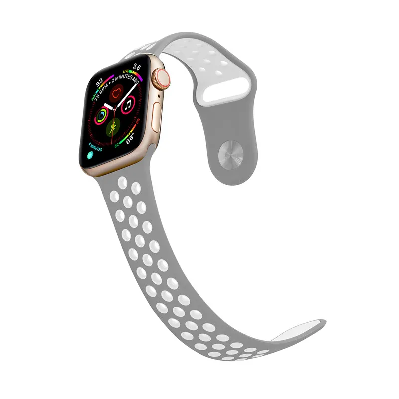 Силиконовый чехол для Apple, ремешки для часов для Apple Watch4/3/2/1 спортивные дышащие освежающий наручный ремешок для наручных часов Iwatch, ремешок серии 44/42/40/38 мм