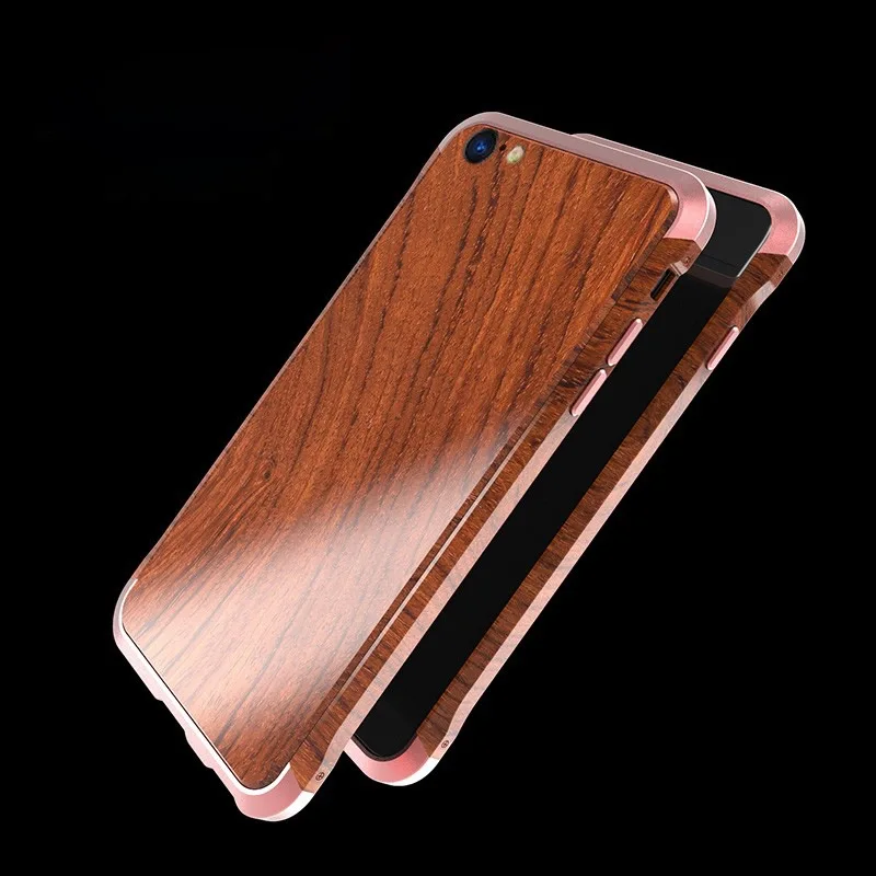 Portefeuille для iPhone 7 деревянный металлический корпус алюминиевый сплав защитный бампер, чехол для Apple iPhone 8 Plus 6 6 S Рамка аксессуары - Цвет: rose gold with back
