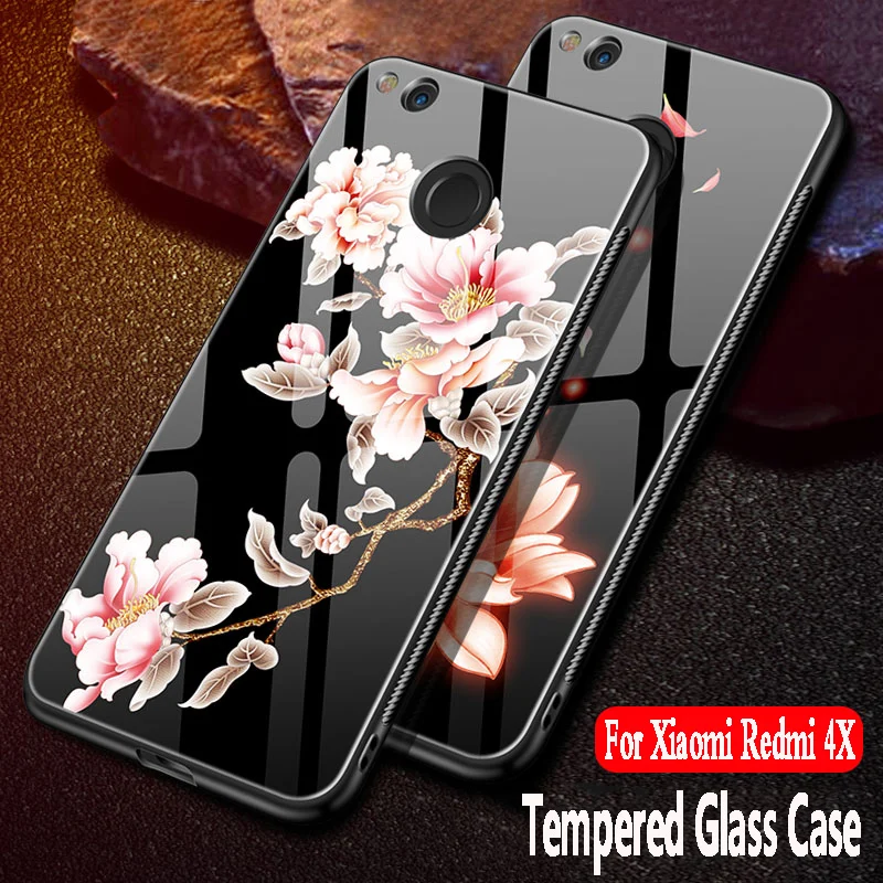 For xiaomi redmi 4X case Luxury Tempered Glass Cover Soft TPU Silicone Bumper for pro |