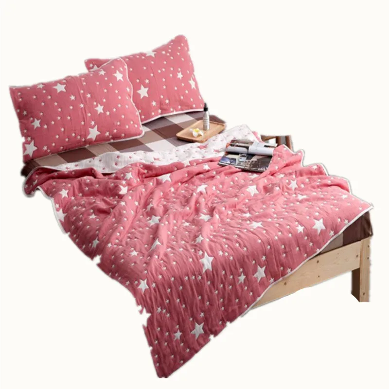 Летнее стеганное одеяло для дивана покрывало в клетку из хлопка с принтом звезды